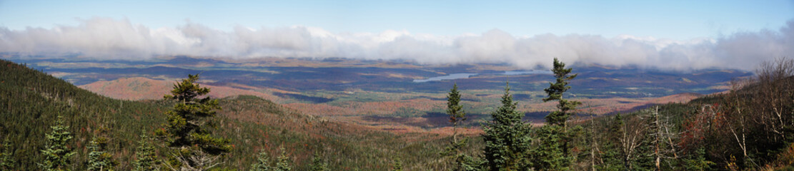 Adirondack Mountains panorama view from top of Whiteface Mountain in fall, New York State, USA.