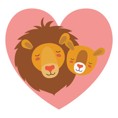 wild lions couple in heart vector illustration design