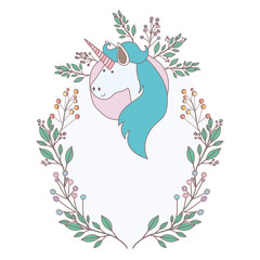 unicorn with flowers wreath decoratives vector illustration design