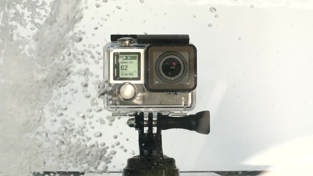 Donetsk, Ukraine - May 11, 2018 Action camera under water