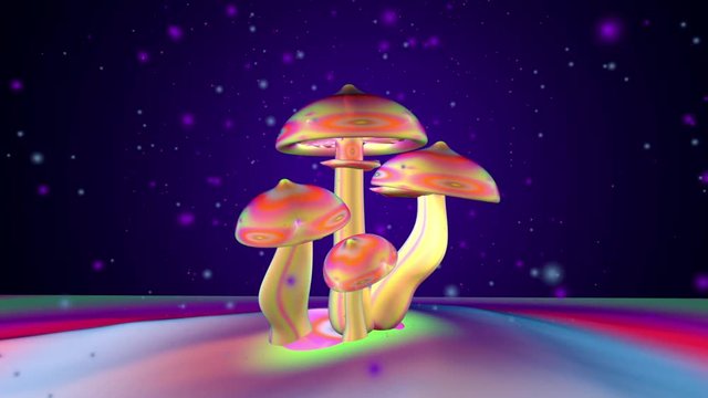 3D rendered Animation of the psychedelic magic mushroom Psilocybe Cubensis.
