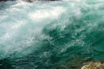 Nature autumn landscape. Waterfall at Soteska Vintgar Slovenia. Water surface