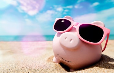 Piggy Bank Wearing Sunglasses Relaxing