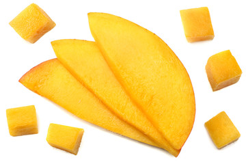 mango slice isolated on white background. healthy food. top view