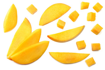 mango slice isolated on white background. healthy food. top view - obrazy, fototapety, plakaty