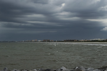 The nasty, storm moving into shore in Cocoa Beach in Florida 