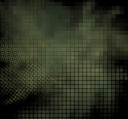 Camouflage pixel fractal blurred on a black background.