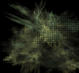 Camouflage pixel fractal blurred on a black background.
