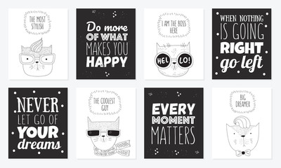 Vector set of postcards with hipster cats and cool slogan
