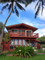 Red Beach House in Waimanalo on a Beautiful Day