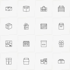 Boxes & Packages line icon set with packages, box and gift box