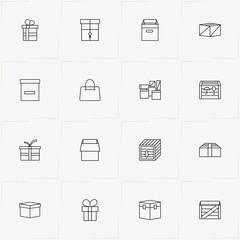 Boxes & Packages line icon set with bag, box and package and gift box
