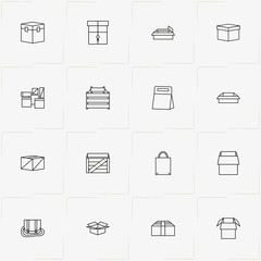 Boxes & Packages line icon set with gift box, box and package and bag