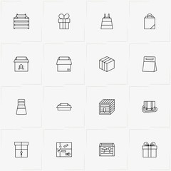Boxes & Packages line icon set with box, packages and gift box