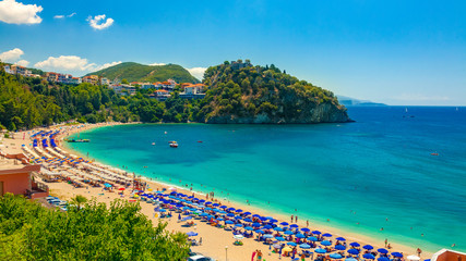 Naklejka premium Parga beach panoramic view. Very popular tourist destination of Greece.