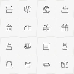 Boxes & Packages line icon set with box, gift box and bag
