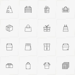 Boxes & Packages line icon set with bag, box and gift box