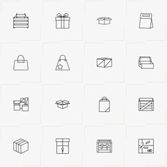 Boxes & Packages line icon set with packages, box and bag