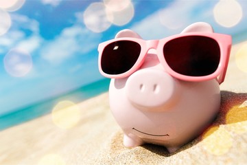 Piggy Bank Wearing Sunglasses Relaxing