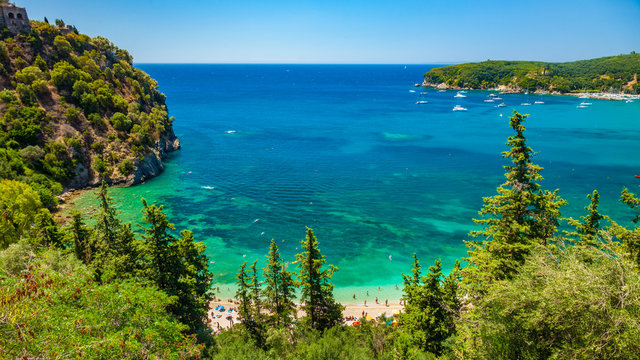 Parga beach panoramic view. Very popular tourist destination of Greece.