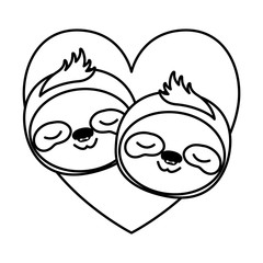 wild sloths couple in heart vector illustration design