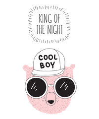 Vector postcard with line drawing hipster bear with cool slogan