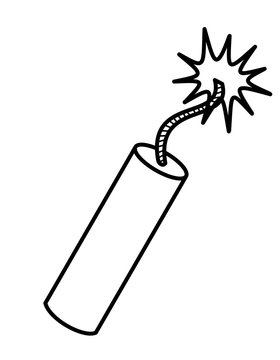 ダイナマイト(線画、点火、斜め)