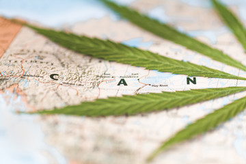 cannabis leaf on the world map Canada