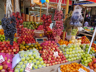 Ripe fruits stacked at a local market of fruit and vegetable in Sri Lanka