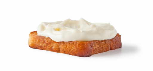 Cream cheese toasted bread, isolated on white background.