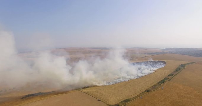 Aerial footage of a grassland fire at Friston, East Sussex