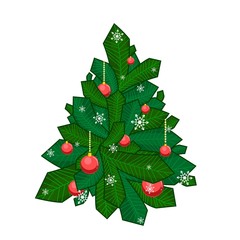 Christmas tree decorated balls and snowflakes