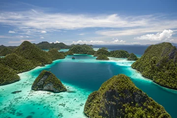 Fototapete Insel Tropische Lagune und Kalksteininseln in Wayag, Raja Ampat