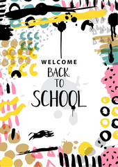 Trendy vector colorful pattern with brush strokes and letter back to school