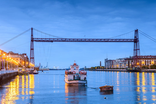 Fototapeta panoramic view of vizcaya bridge in Basque country, Spain