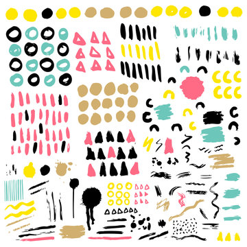 Trendy vector colorful set with brush strokes.  Vector illustration