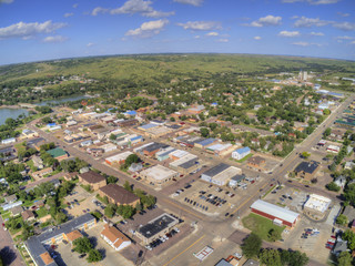 Fototapeta na wymiar Aerial View of the Town of Chamberlain on the Shore of the Missouri River in South Dakota