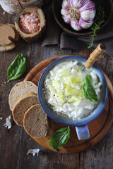Summer light salad tzatziki: Greek yoghurt, garlic, greeb herbs and cucumber