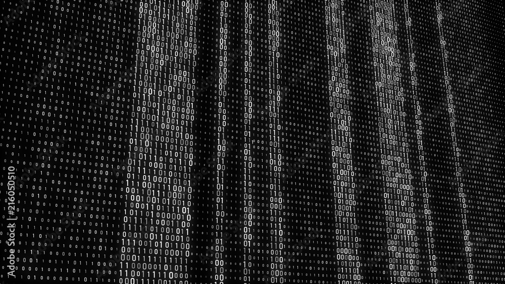 Poster Abstract Technology Binary code Background. Computer Code. Digital flow. Big data and programming hacking. 3D rendering.