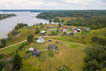 Obraz premium Top view of the Pidmozero lake and the Pidma village. Karelia, Russia.