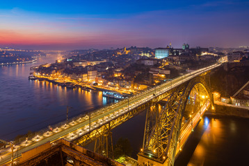 Fototapeta premium View of the historic city of Porto with the Dom Luiz bridge. Portugal, Porto