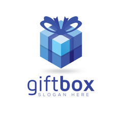 gift box with blue color logo vector template
