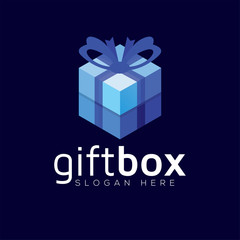 Fototapeta na wymiar gift box with blue color logo vector template