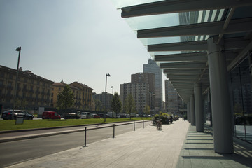 Business district with modern buildings in Milan, Italy