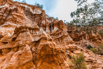 Beautiful erosion of orange sandstone cliffs over Murray River in South Australia