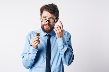 business man wearing glasses bitcoin economy