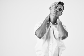 man black and white photo