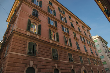 Traditional style building in central area of Genoa, Italy