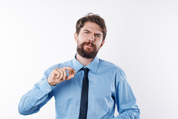 serious business man bitcoin coin