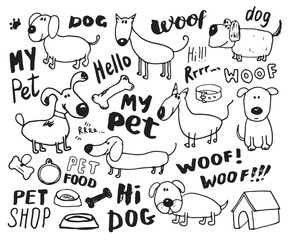 Funny Dogs doodle Set. Hand drawn sketched pets collection Vector Illustration on white background. © saint_antonio